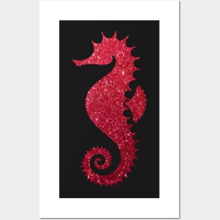 Red Faux Glitter Seahorse Posters and Art